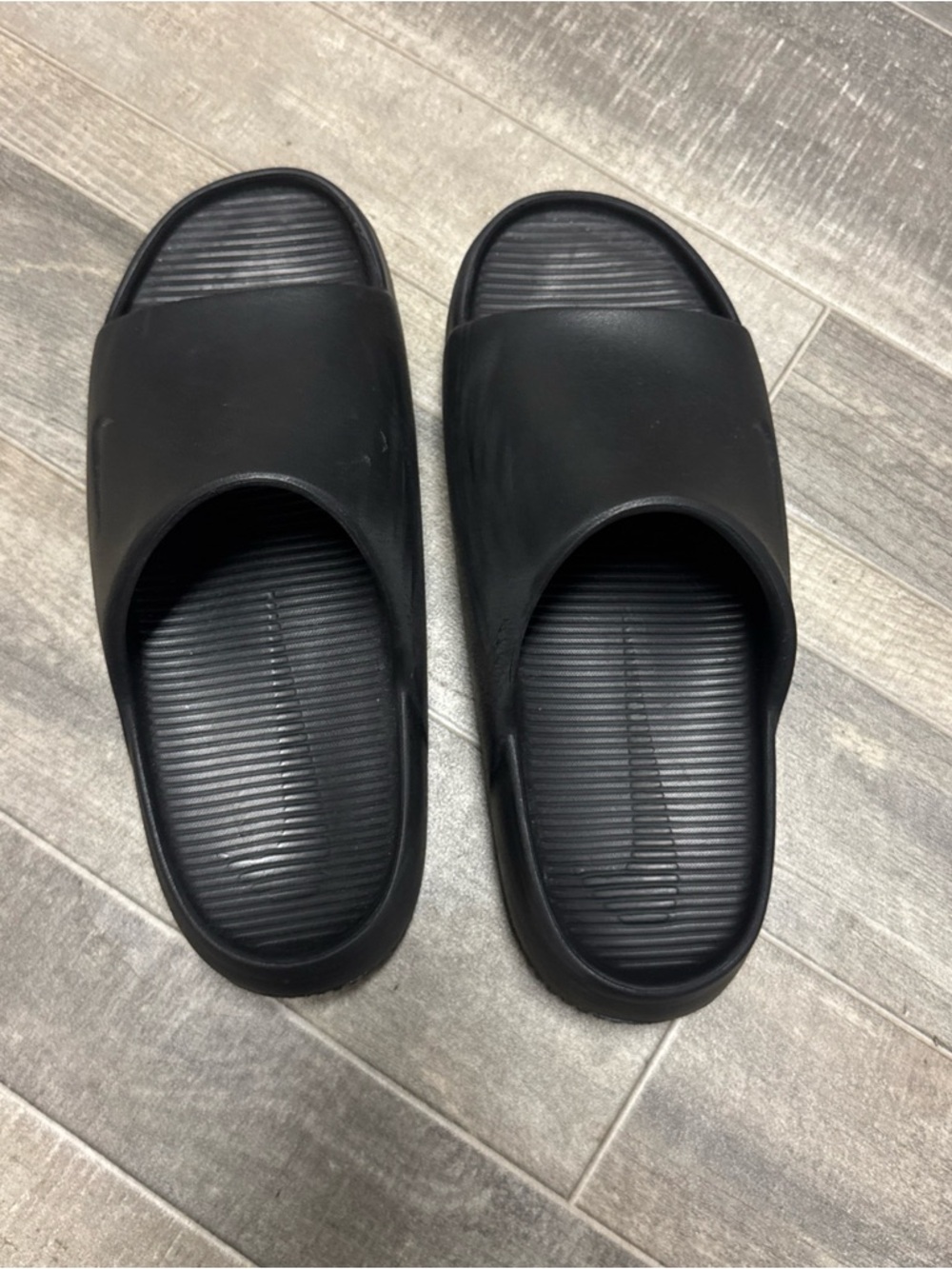 Nike Calm Slides Black M7/W8 Slip-On Rubber Comfort Slides Logo minimalist Y2K